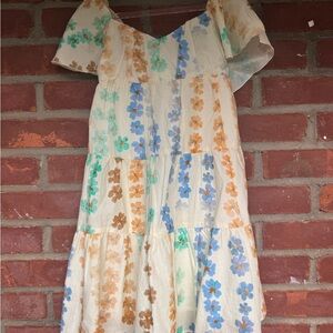 Zara Floral Kids Dress - Cream, Blue, Orange, Green